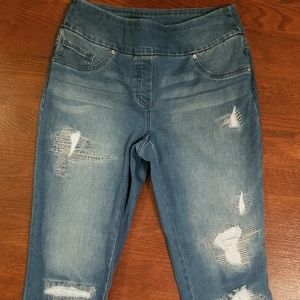 Pull-on Tummy Control Distressed Boyfriend Jeans